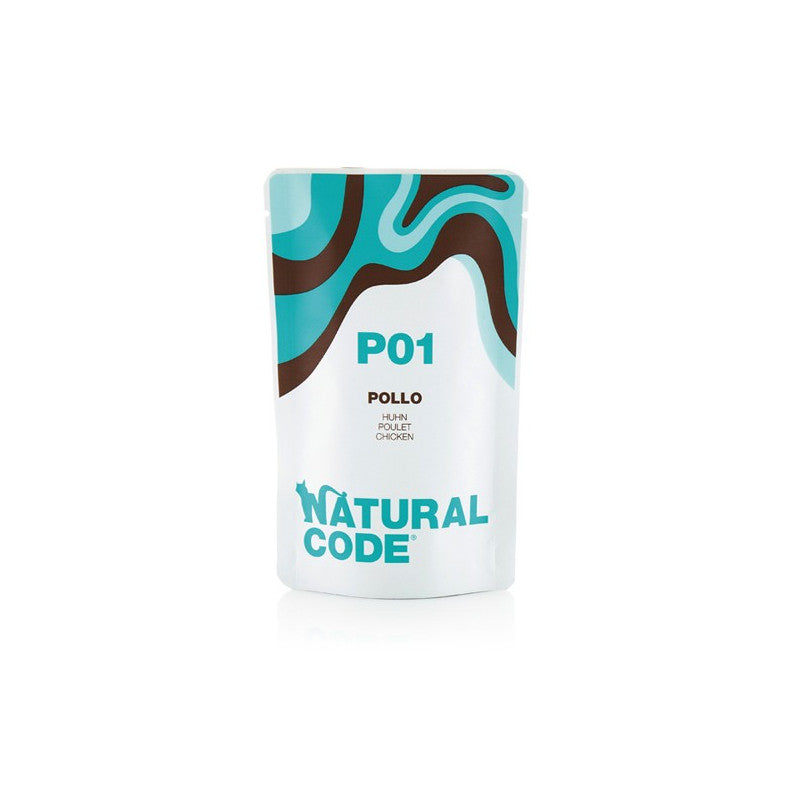 Natural Code P01 Pollo alimento umido complementare per gatti adulti in bustina da 70 g con 58% pollo e 2% riso disponibile su Partenopet