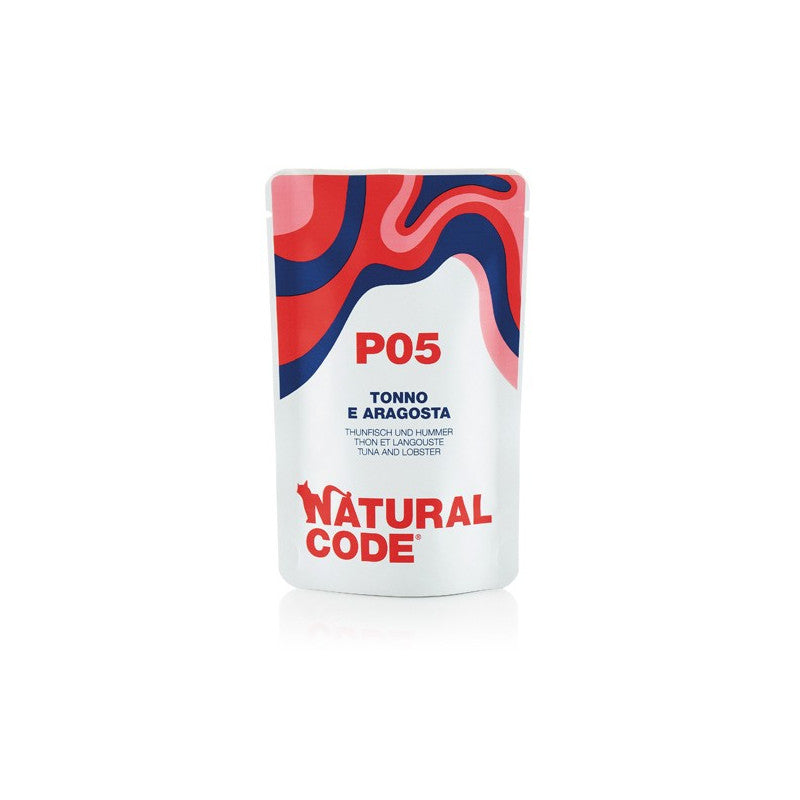 Natural Code P05 Tonno e Aragosta alimento umido completo per gatti adulti bustina da 70 g con tonno Skipjack, aragosta e riso