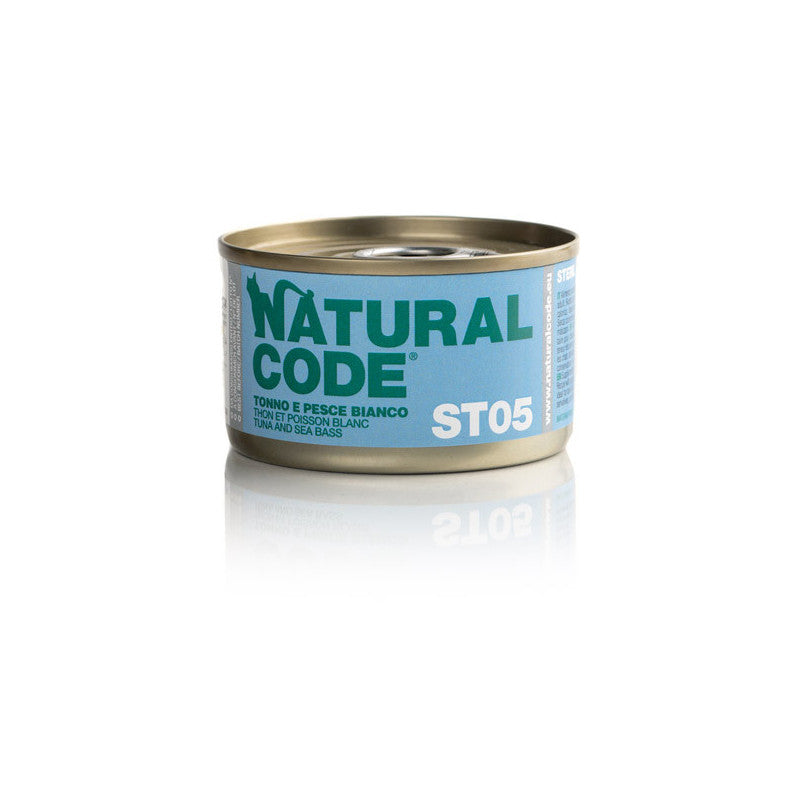 Natural Code ST05 Tonno e Pesce Bianco alimento umido complementare per gatti sterilizzati senza glutine con tonno e pesce bianco.