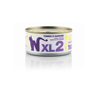 Natural Code XL02 Tonno e Sardine alimento complementare per gatti adulti in lattina da 170 g con 56% tonno e 14% sardine, senza cereali e senza glutine.