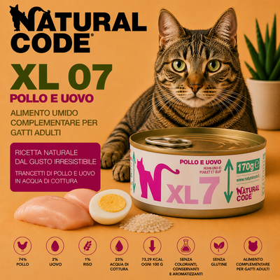 Natural Code XL07 Pollo e Uovo alimento complementare per gatti adulti lattina 170 g