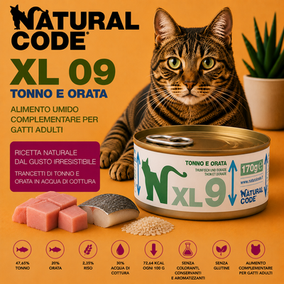 Natural Code XL09 Tonno e Orata alimento umido complementare per gatti adulti lattina da 170 g