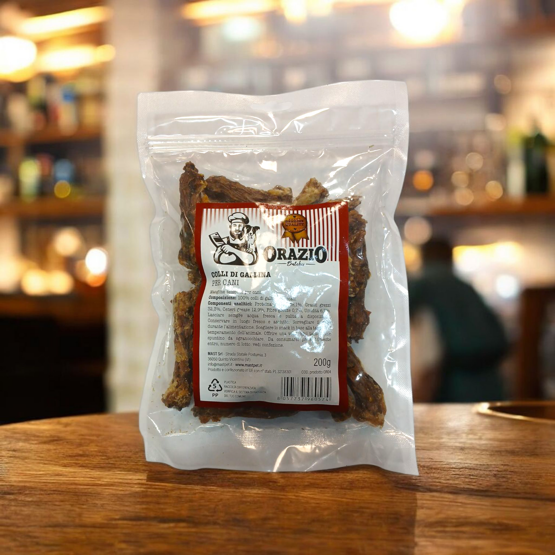 Busta di colli di gallina essiccati per cani marca Orazio da 200 g