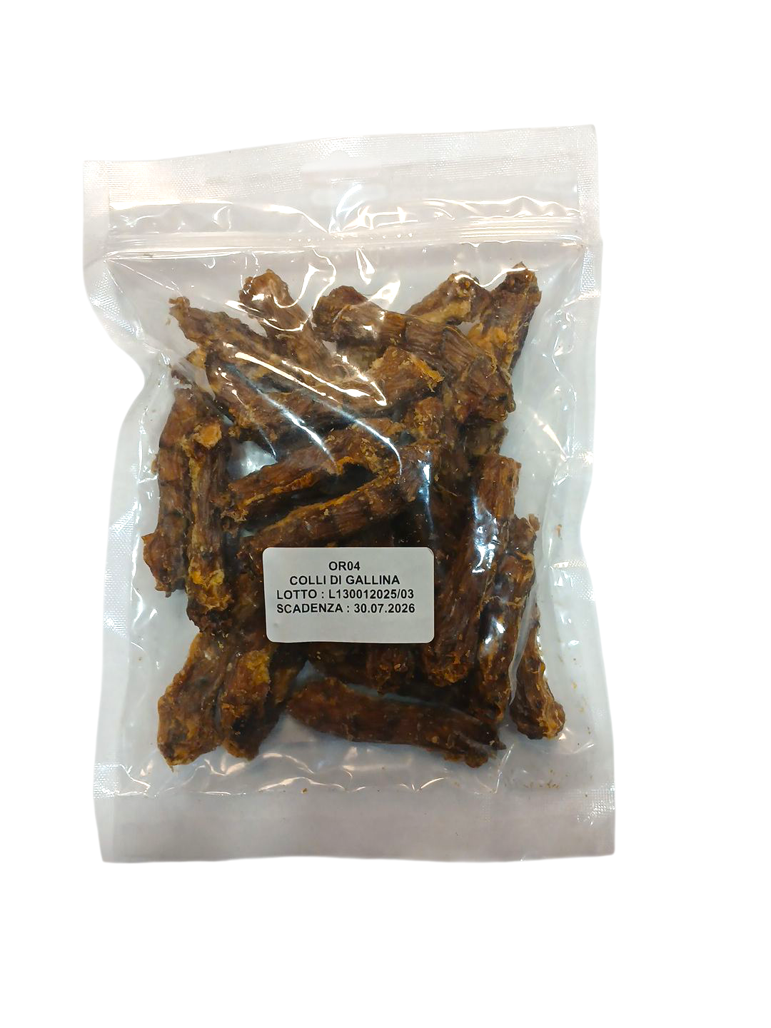 Busta di colli di gallina essiccati per cani marca Orazio da 200 g