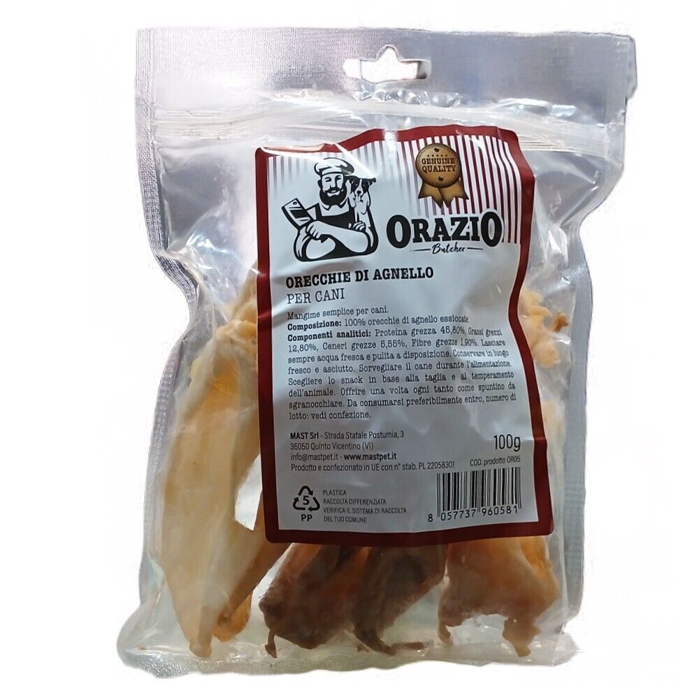 Busta di orecchie di agnello per cani Orazio da 100 g