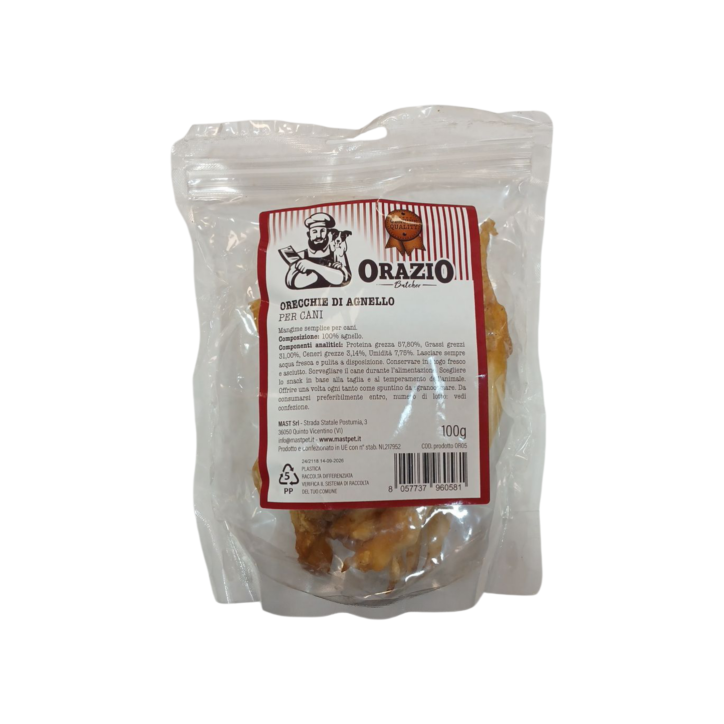 Orazio Orejas de Cordero Secas para Perros Snack Natural 100g