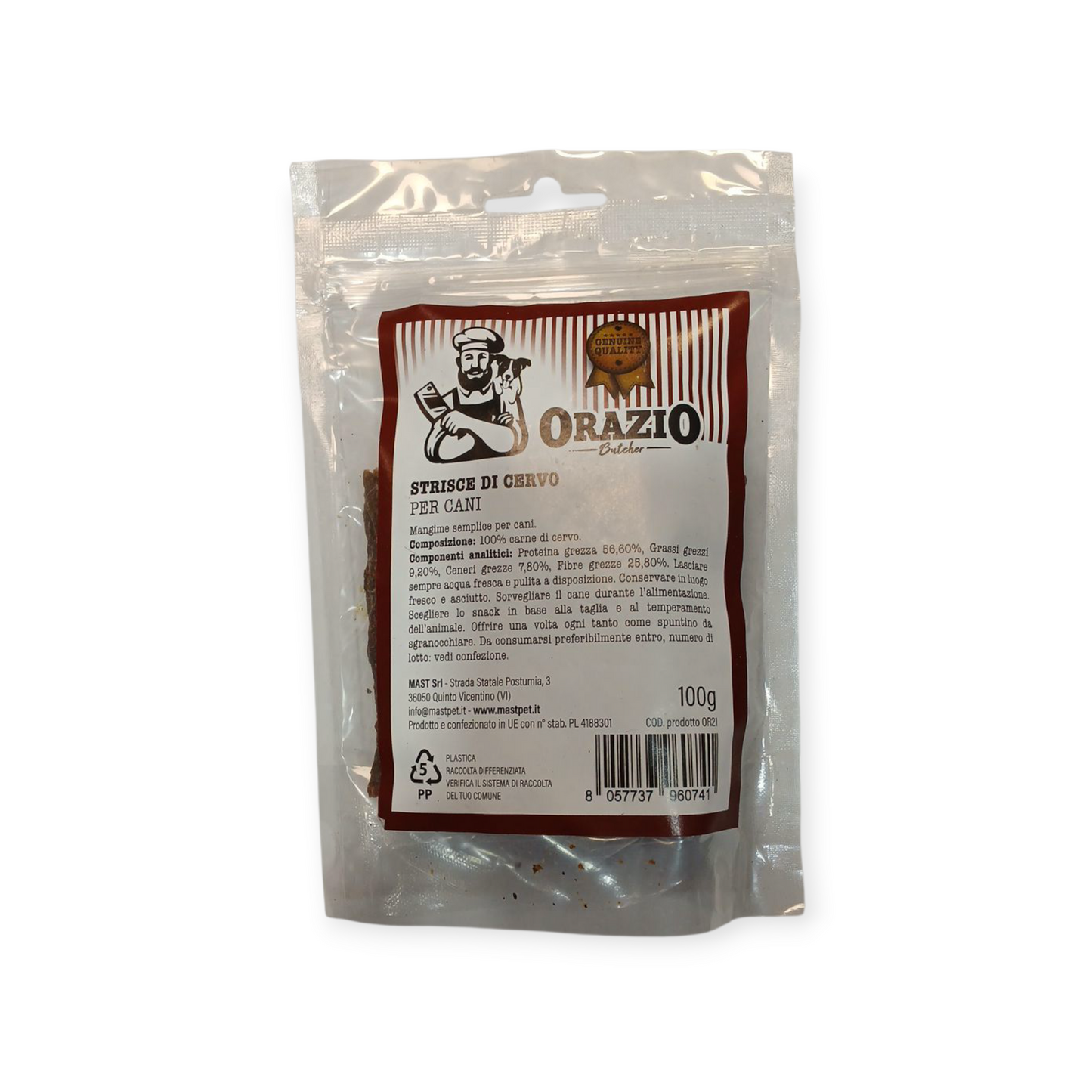 Busta di strisce di cervo essiccate marca Orazio