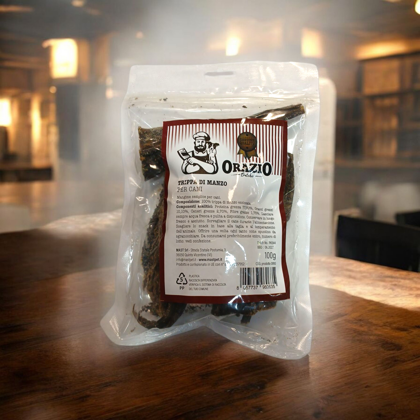 Confezione di Trippa di manzo essiccata per cani marca Orazio da 100 g