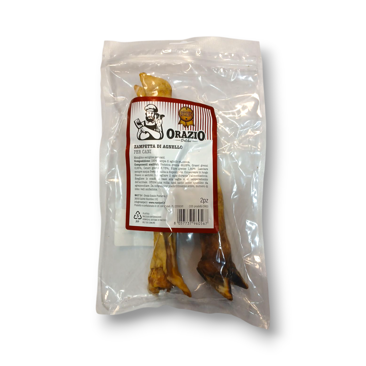 Confezione da 2 zampette di agnello essiccate marca Orazio