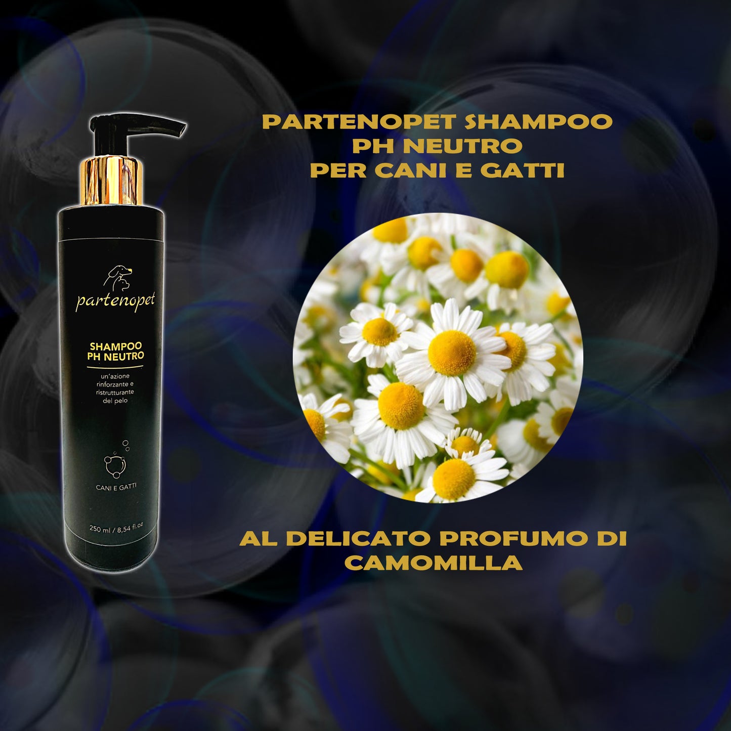 Partenopet Shampoo PH Neutro per Cani e Gatti con Cheratina Oli Essenziali ed Estratti vegetali Profumato alla Camomilla 250 - Partenopet