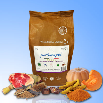 Partenopet Adult All Breeds Mono Anatra e Zucca Crocchette per Cani 100% Naturali 2 kg - Partenopet
