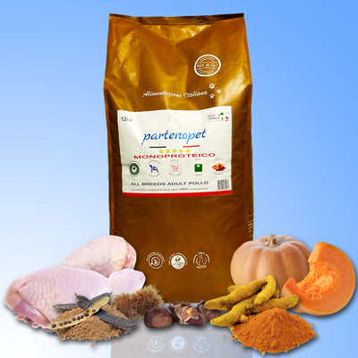 Partenopet Adult All Breeds Mono Pollo e Zucca Crocchette per Cani 100% Naturali 12 kg - Partenopet