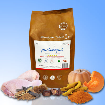 Partenopet Adult All Breeds Mono Pollo e Zucca Crocchette per Cani 100% Naturali 2 kg - Partenopet