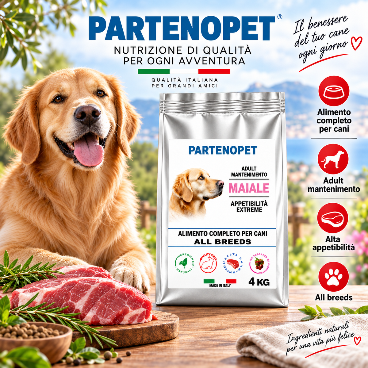 Crocchette Partenopet Adult Maiale 4 kg: dettaglio della ricetta