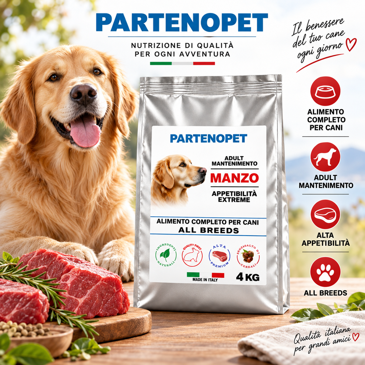 Crocchette Partenopet Adult Manzo 4 kg: dettaglio della ricetta
