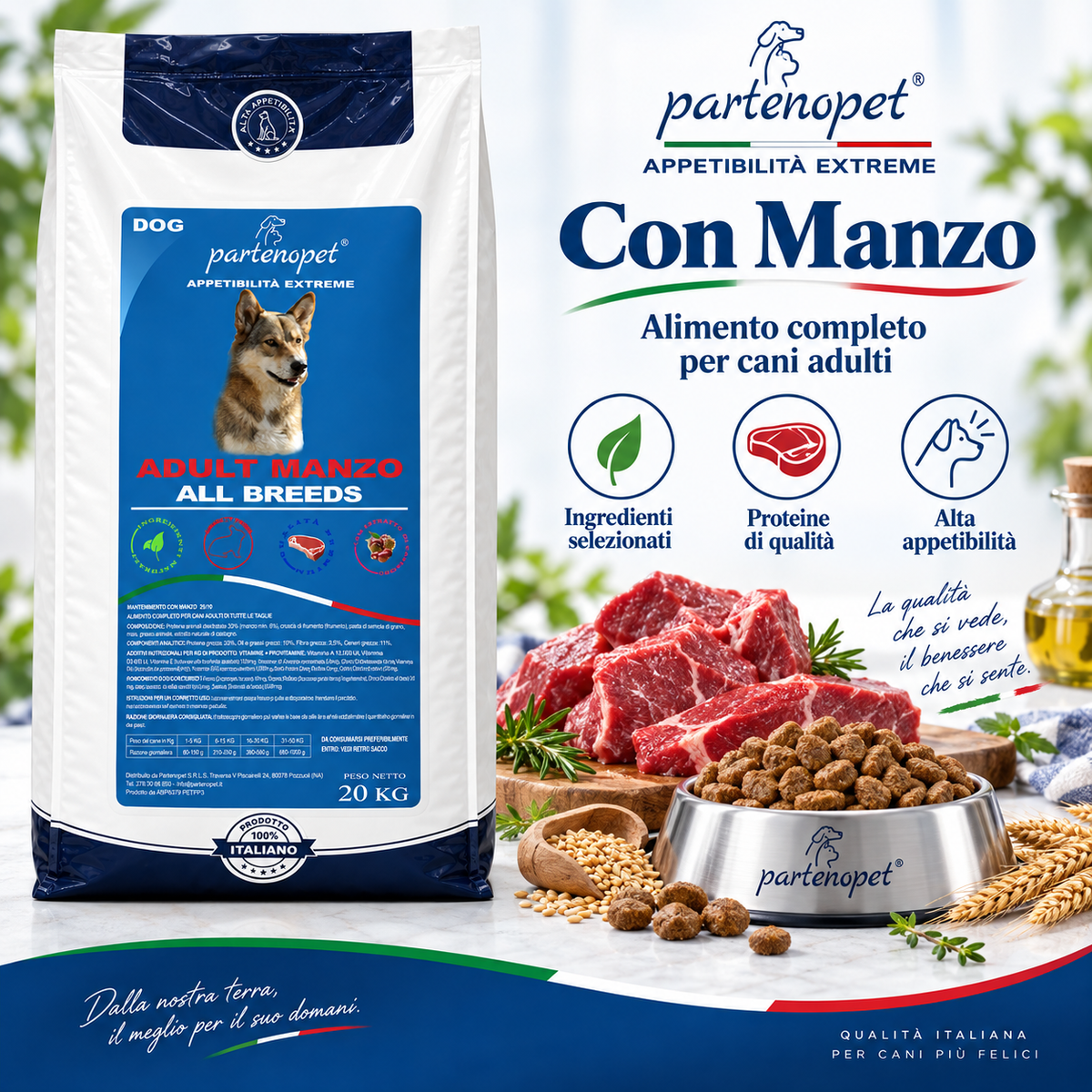 Partenopet Dog Adult Manzo 20 kg: dettaglio della ricetta