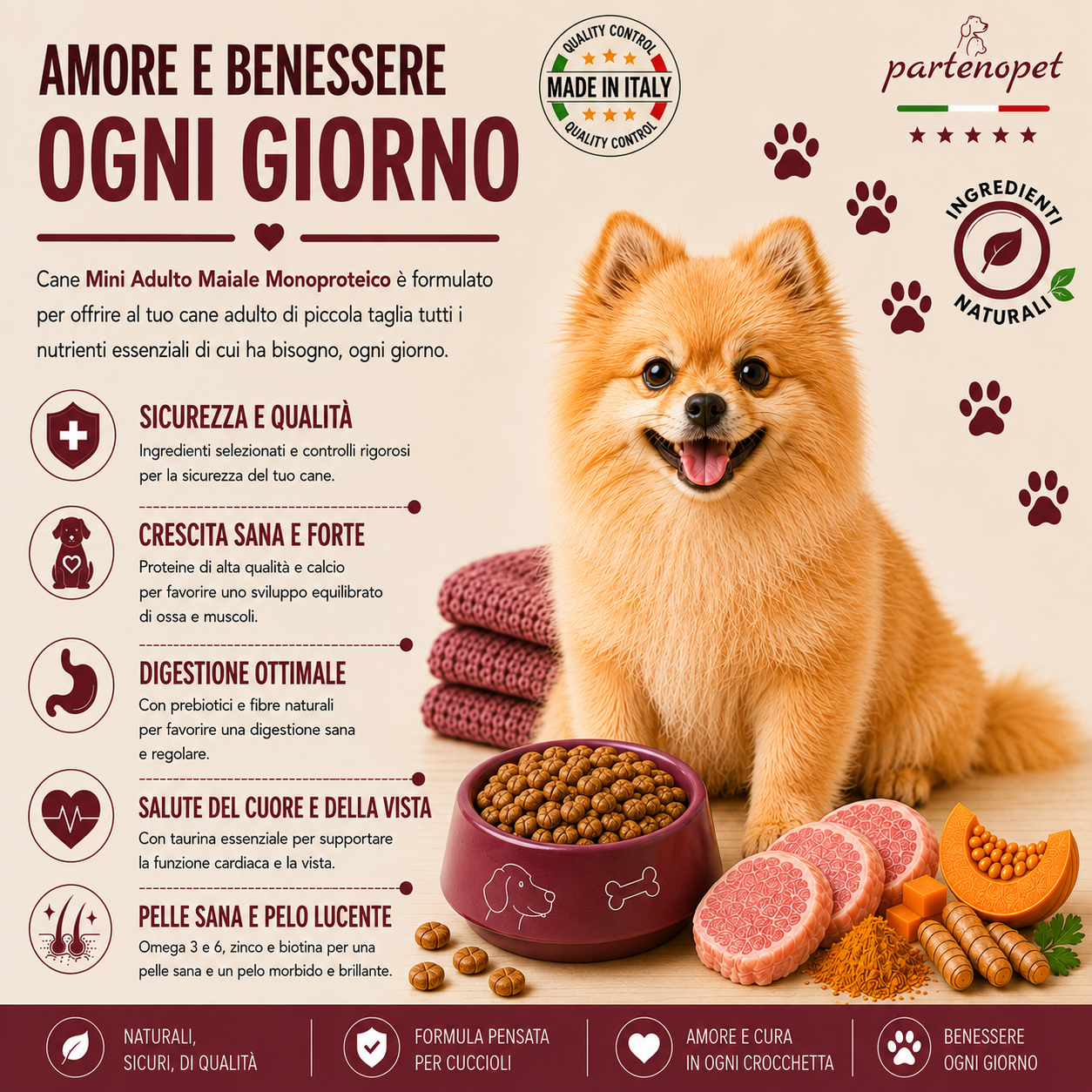 Partenopet Adult Mini Monoproteico Agnello e Zucca Crocchette per Cani 100% Naturali 2 kg - Partenopet