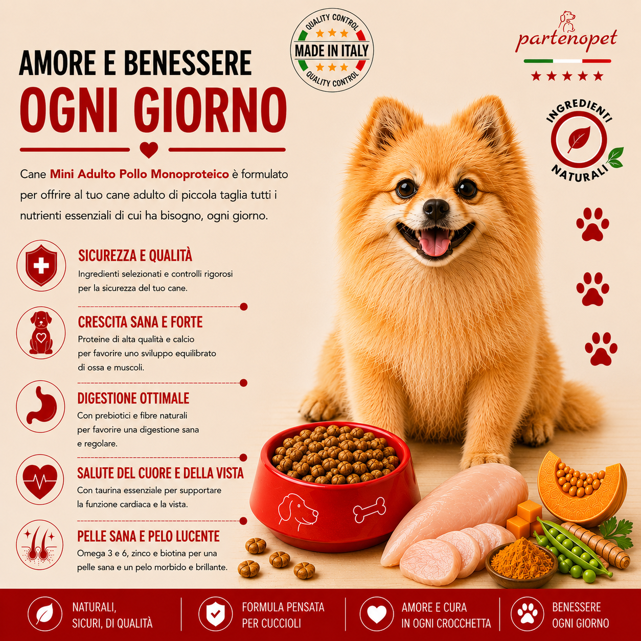 Partenopet Adult Mini Monoproteico Pollo e Zucca Crocchette per Cani 100% Naturali 2 kg - Partenopet