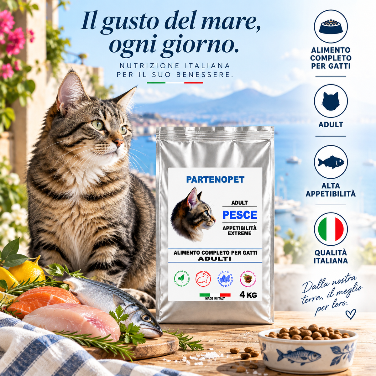 Crocchette Partenopet Adult Pesce 4 kg: dettaglio della ricetta per gatti adulti