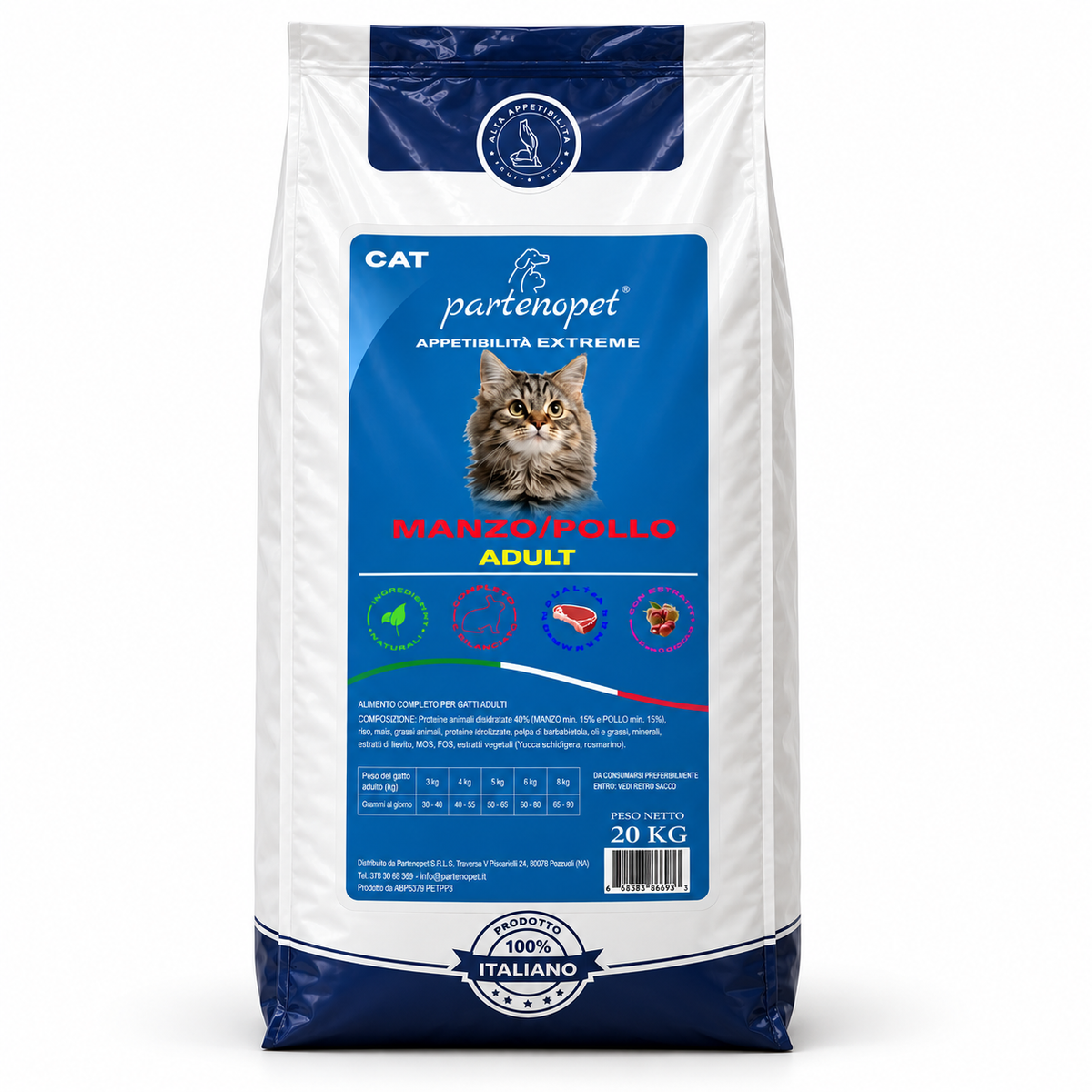 Crocchette Partenopet Cat Adult Manzo Pollo 20 kg per gatti adulti