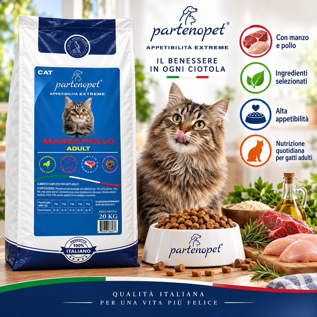 Partenopet Cat Adult Manzo e Pollo 20 kg: dettaglio della ricetta