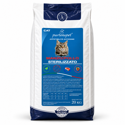 Crocchette Partenopet Cat Sterilizzato Manzo Pollo 20 kg per gatti sterilizzati