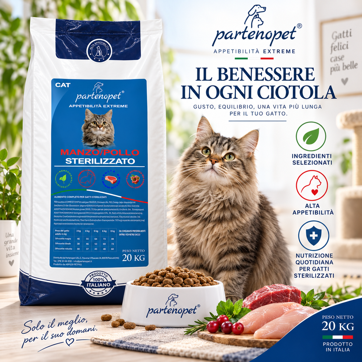 Partenopet Cat Sterilizzato Manzo e Pollo 20 kg: dettaglio della ricetta