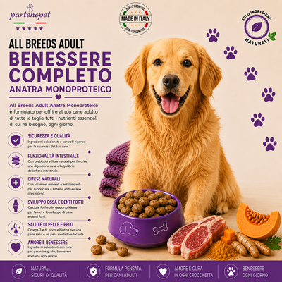 Partenopet Adult All Breeds Mono Anatra e Zucca Crocchette per Cani 100% Naturali 12 kg - Partenopet