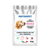 Sacco da 4 kg di crocchette premium per cani Partenopet al gusto maiale, cibo secco bilanciato con il 33% di proteine, prodotto 100% Made in Italy per il benessere del cane.