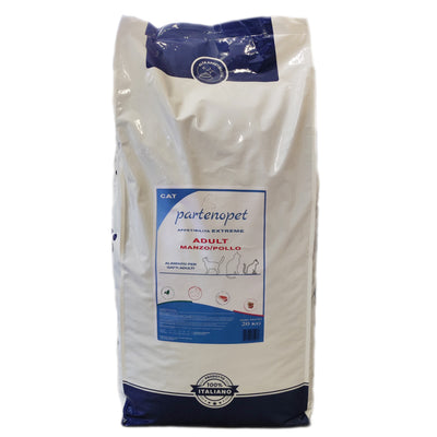 Sacco crocchette da 20 kg per gatti adulti Partenopet gusto manzo e pollo