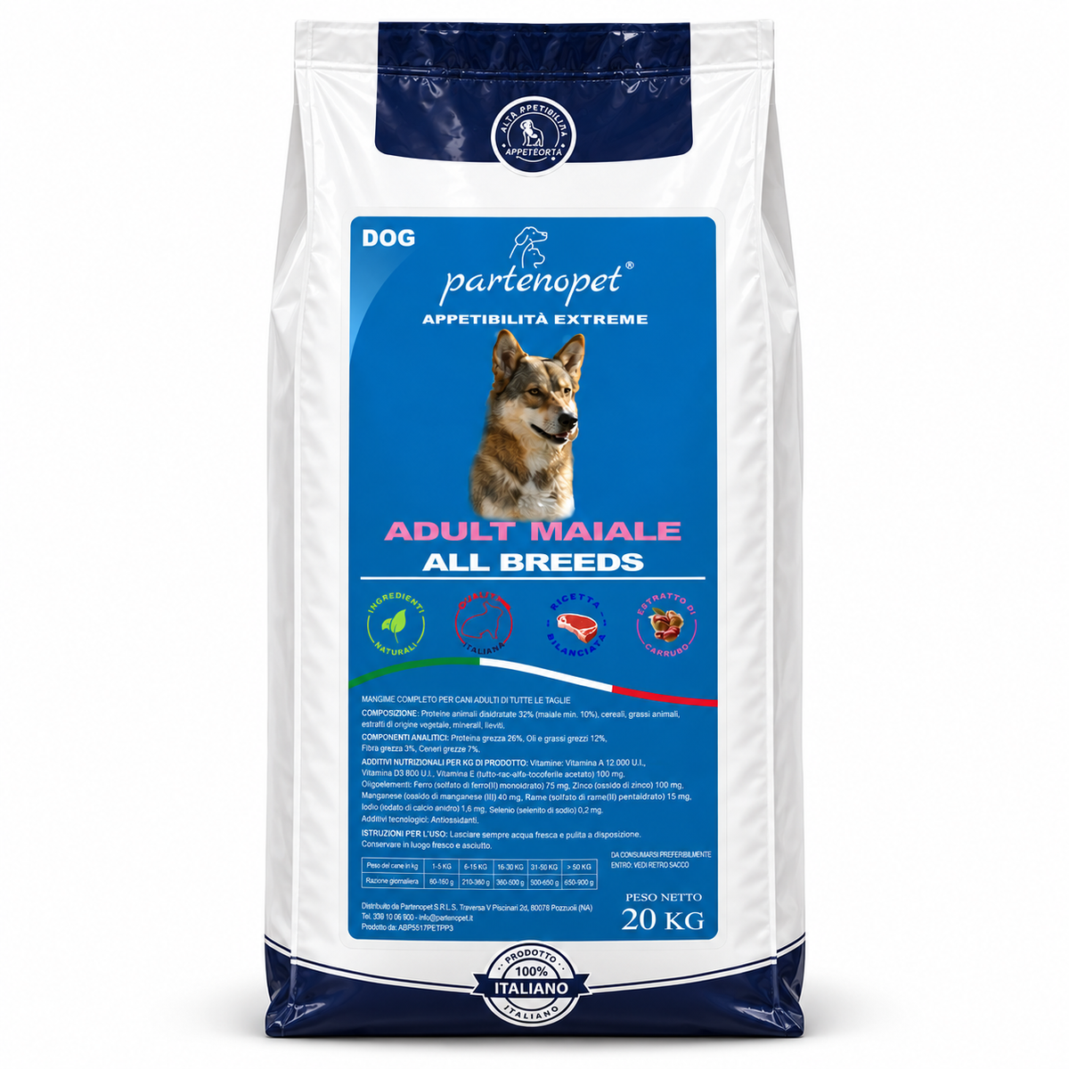 Crocchette Partenopet Dog Adult Maiale 20 kg per cani adulti di tutte le taglie