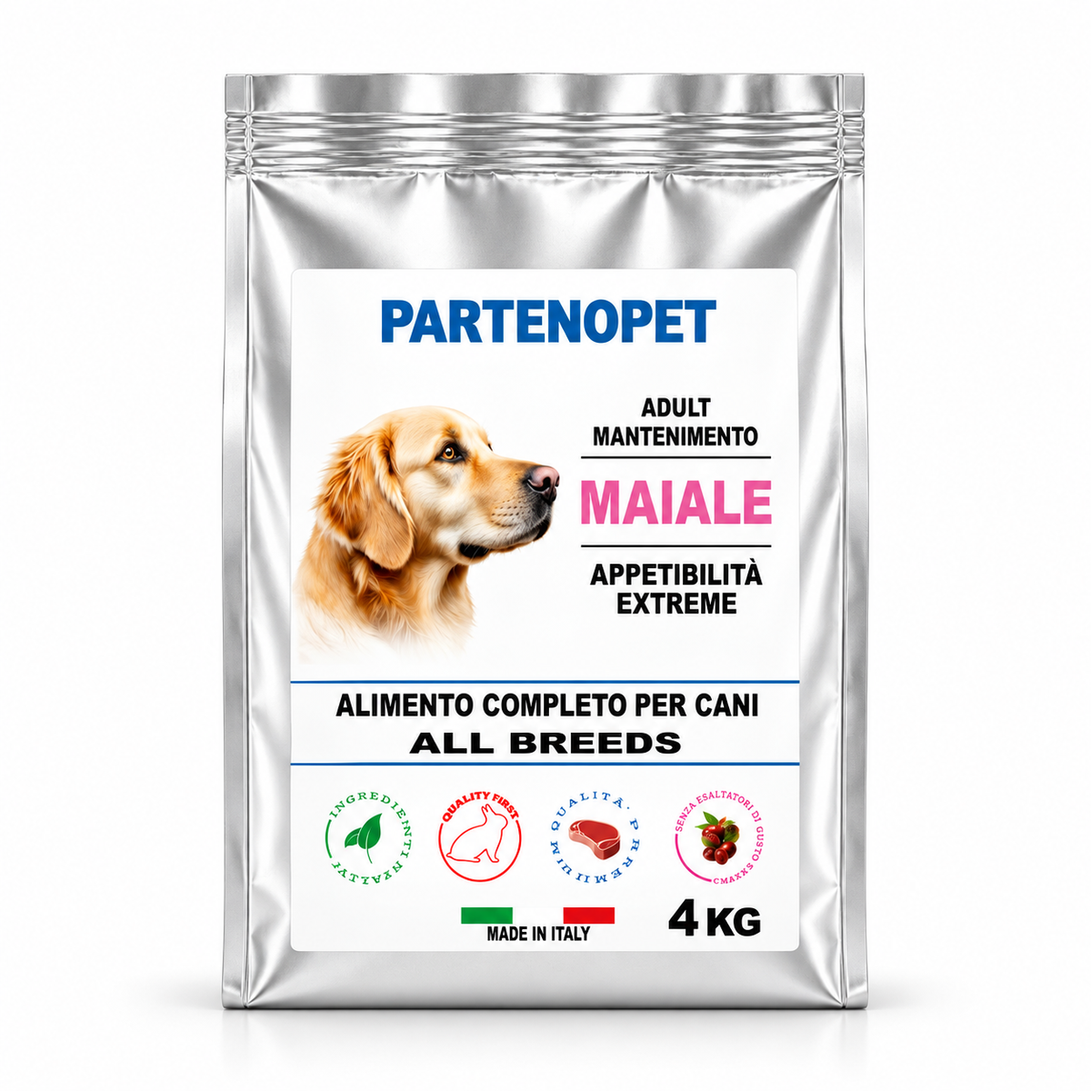 Crocchette Partenopet Dog Adult Maiale 4 kg per cani adulti di tutte le razze