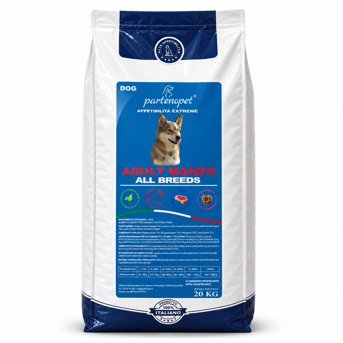 Crocchette Partenopet Dog Adult Manzo 20 kg per cani adulti di tutte le taglie