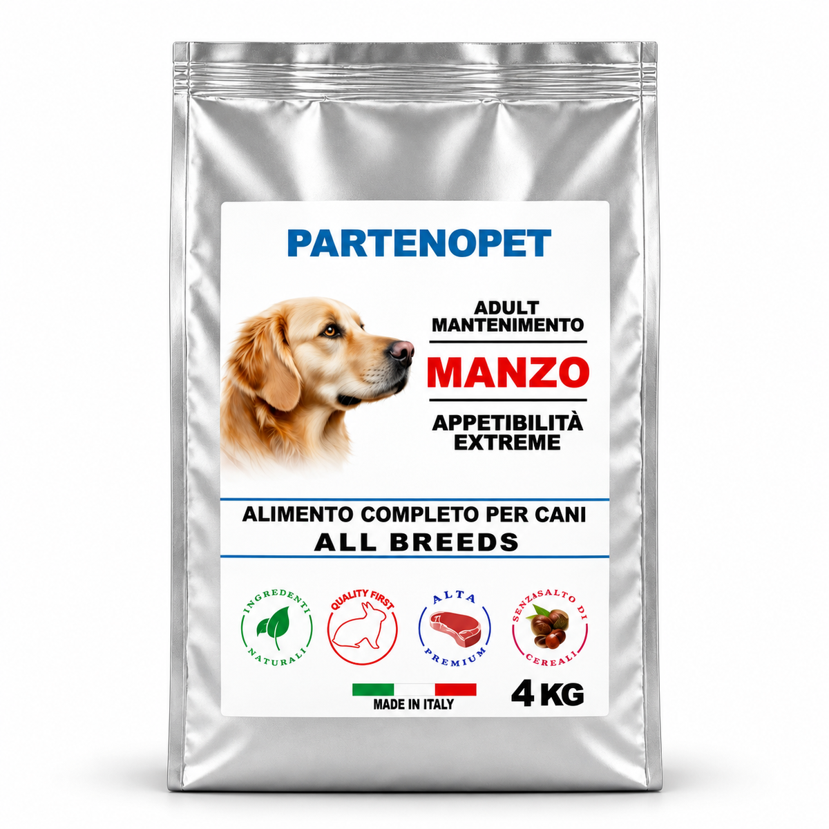 Crocchette Partenopet Dog Adult Manzo 4 kg per cani adulti di tutte le razze