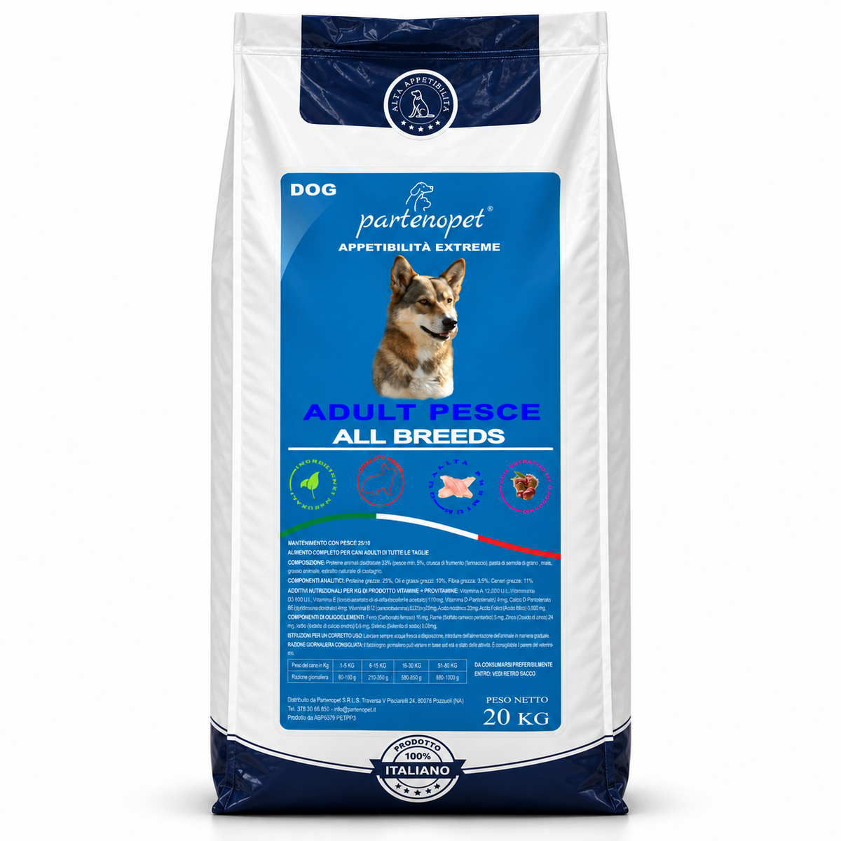 Crocchette Partenopet Dog Adult Pesce 20 kg per cani adulti di tutte le taglie