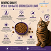 Sacco da 1,5kg di crocchette Partenopet Sterilised Cat Light al maiale per gatti sterilizzati, alimento naturale pressato a freddo prodotto in Italia, senza conservanti né coloranti.