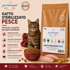 Busta di crocchette al pesce per gatti sterilizzati pressate a freddo senza conservanti e coloranti marca Partenopet da 10 kg