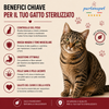 Sacco da 10 kg di crocchette Partenopet Sterilised Cat all'anatra per gatti sterilizzati, alimento naturale pressato a freddo prodotto in Italia, senza conservanti né coloranti.