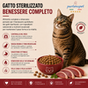 Sacco da 1,5kg di crocchette Partenopet Sterilised Cat all'anatra per gatti sterilizzati, alimento naturale pressato a freddo prodotto in Italia, senza conservanti né coloranti.
