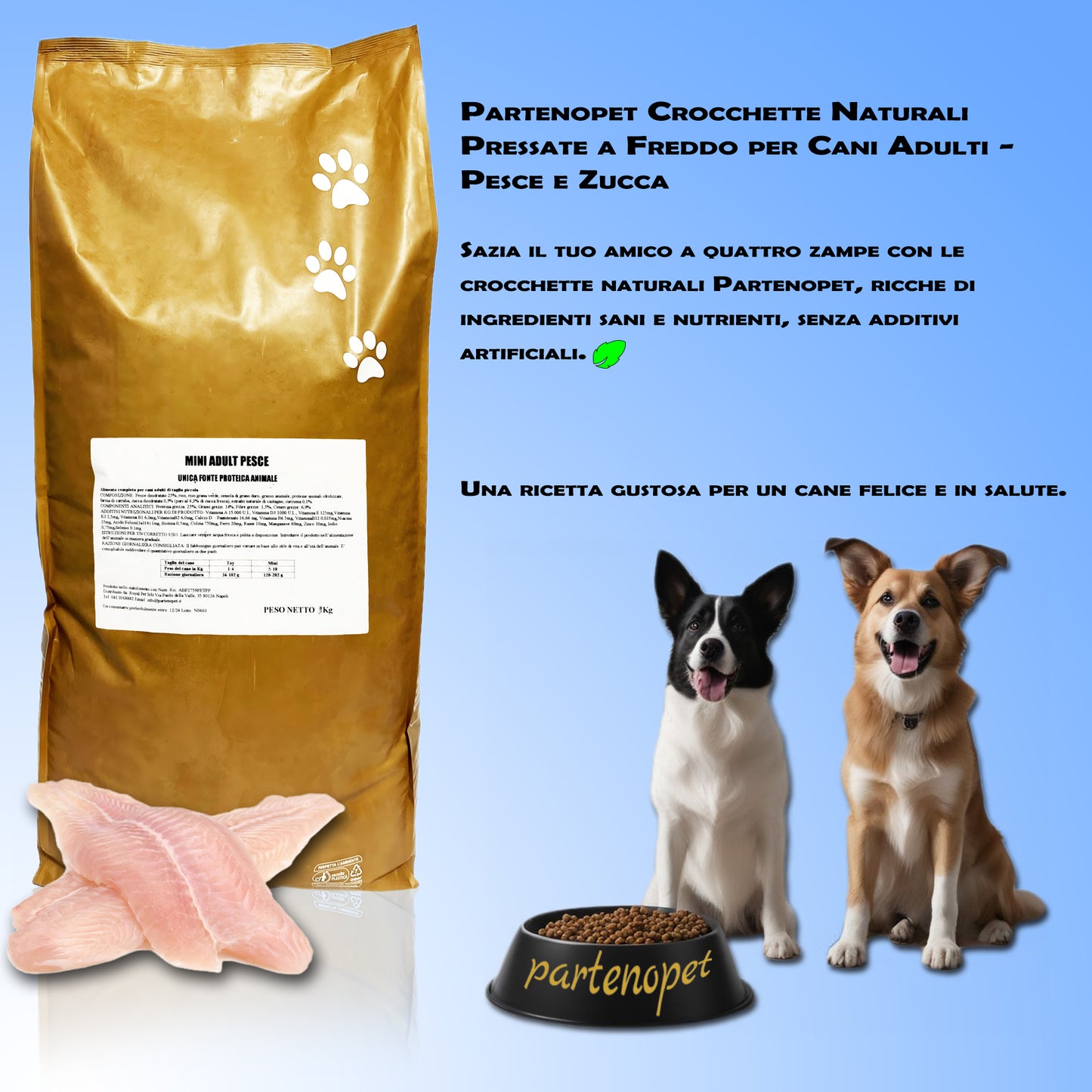 Partenopet Adult Mini Monoproteico Pesce e Zucca Crocchette per Cani 100% Naturali 12 kg (copia) - Partenopet