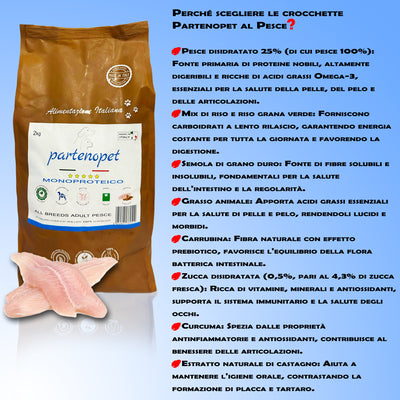 Partenopet Adult All Breeds Mono Pesce e Zucca Crocchette per Cani 100% Naturali 2 kg - Partenopet