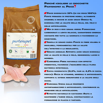 Partenopet Adult Mini Monoproteico Pesce e Zucca Crocchette per Cani 100% Naturali 2 kg - Partenopet