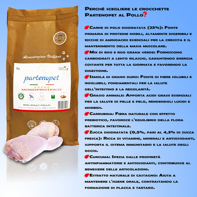 Partenopet Adult Mini Monoproteico Pollo e Zucca Crocchette per Cani 100% Naturali 2 kg - Partenopet