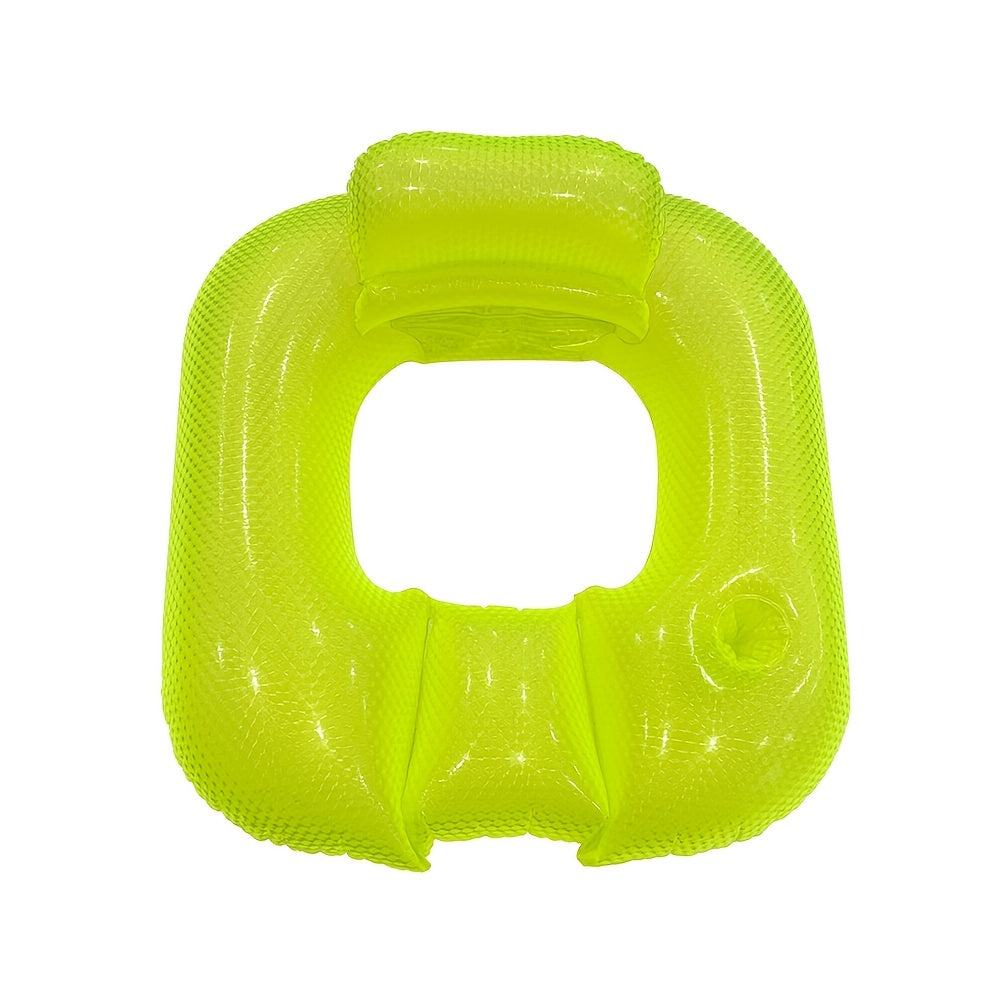 Poltrona galleggiante quadrata per piscina colore perlato con foro centrale, schienale e porta bevande, dimensioni 80x85 cm, ideale per relax estivo.