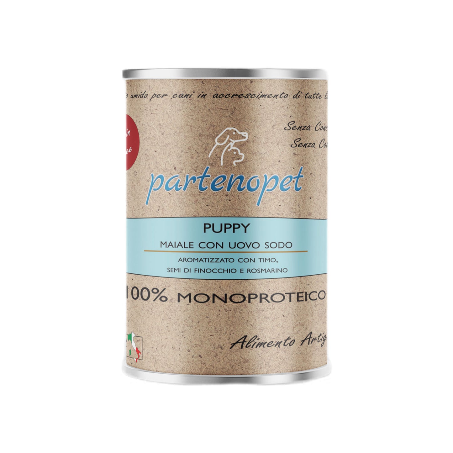 Partenopet Alimento Umido per Cani Cuccioli Monoproteico Grain Free Patè Puppy Maiale con Uovo Sodo 400g - Partenopet