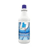 Flacone e tanica di Rio Sgrassante liquido professionale, detergente alcalino Made in Italy per pulire liner, bordi e teloni piscina, specifico per eliminare oli solari e aloni sulla linea di galleggiamento.