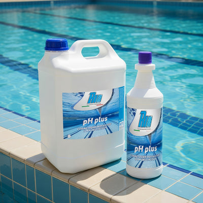 Tanica di Rio pH Plus liquido, correttore alcalino professionale per innalzare il valore del pH della piscina, ideale per ristabilire l'efficacia del cloro sotto il valore 7,2.