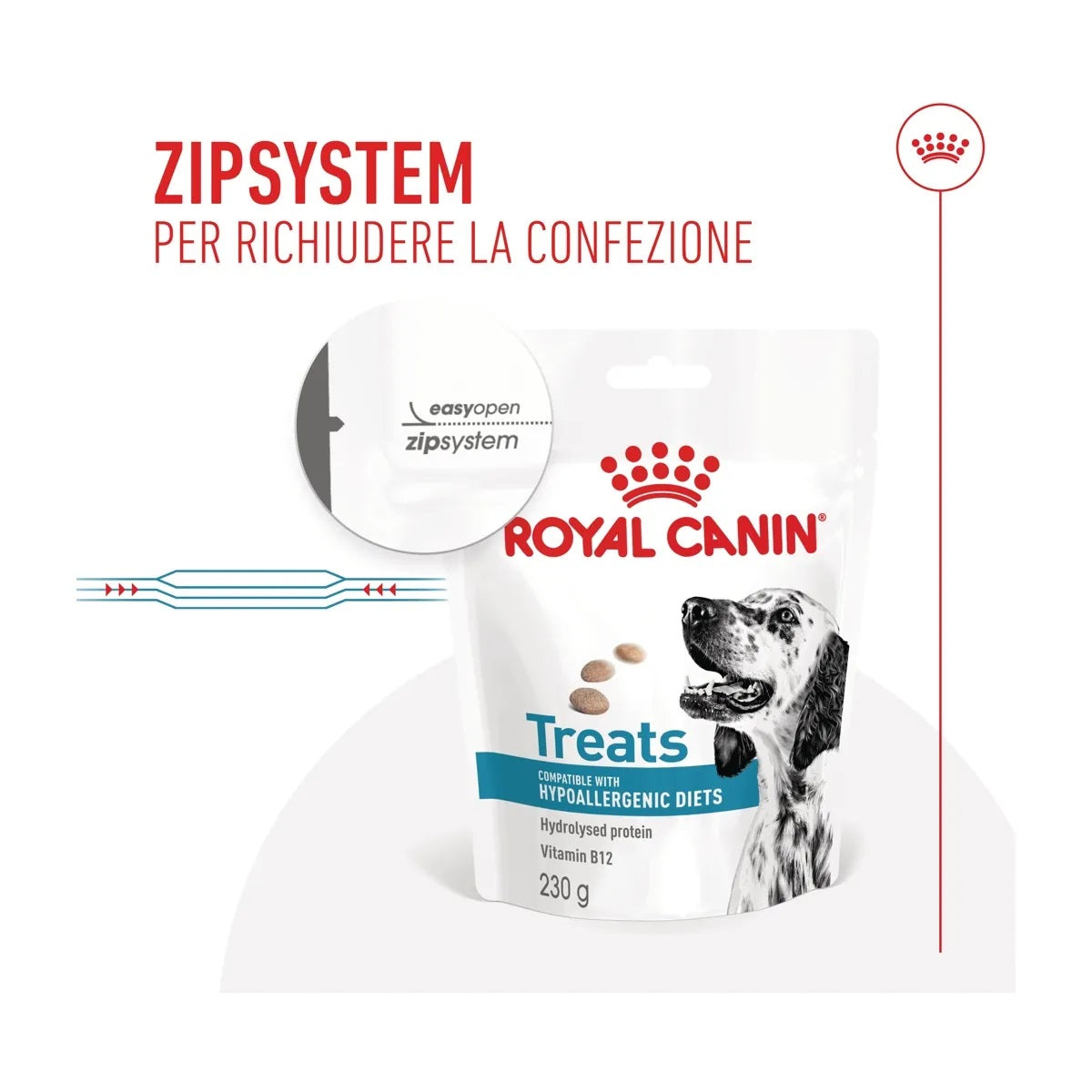 Busta di snack per cani con sensibilità alimentari Royal Canin Treats Hypoallergenic da 230 g
