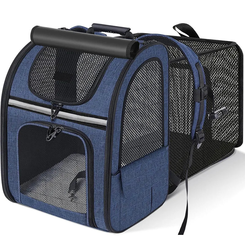 Zaino Trasportino Espandibile per Gatti e Cani di Piccola Taglia | Trasportino con Rete Traspirante, Parasole e Tasche Porta Accessori