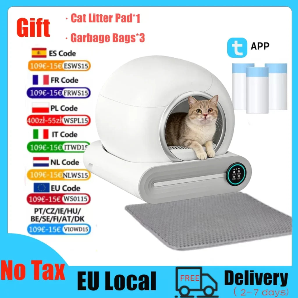 Smart Self-Cleaning Cat Litter Box 65L – Lettiera Automatica Autopulente Extra Large Chiusa con Controllo App (Arenero Gato Inteligente)